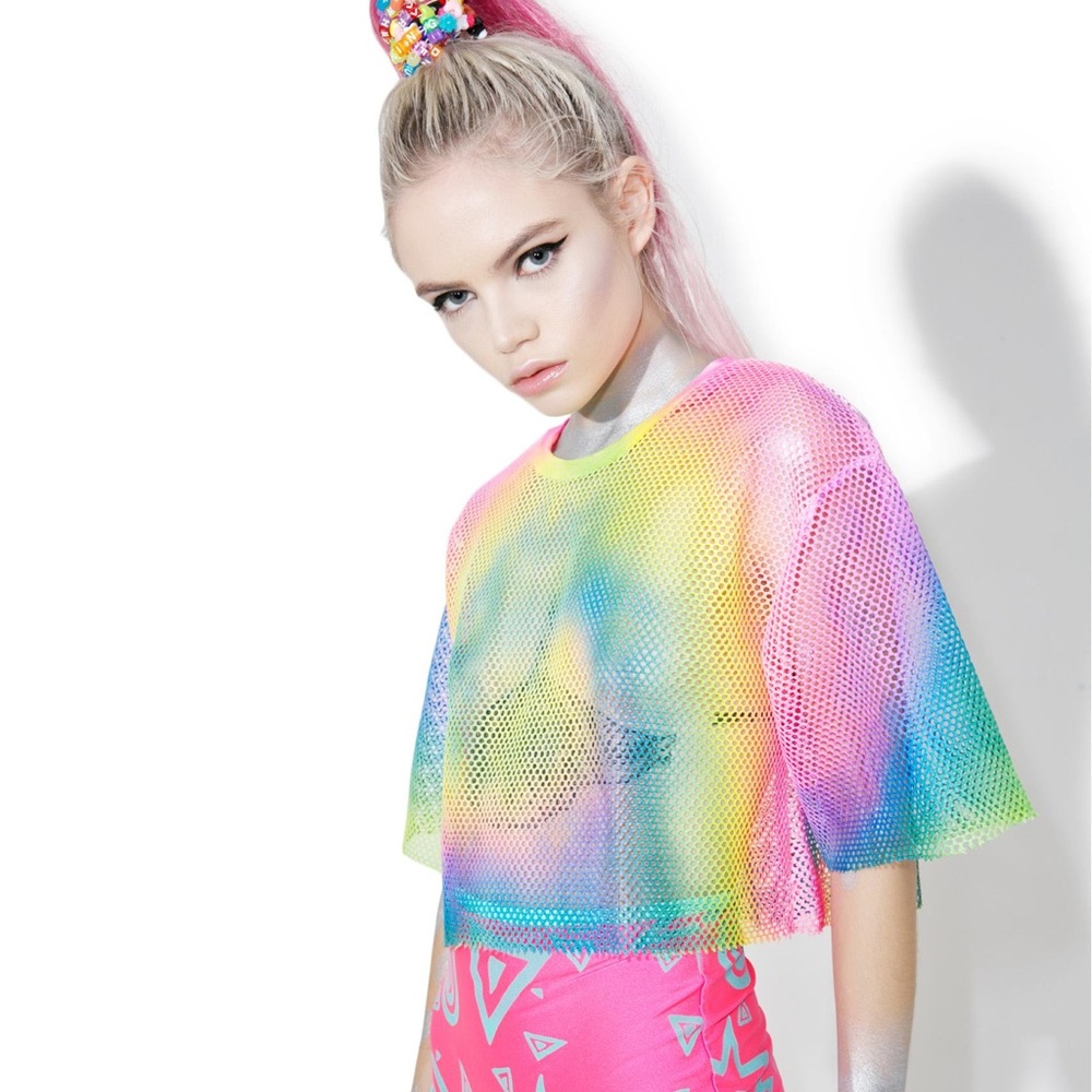 Dolls Kill Rainbow Mesh Cropped Jersey